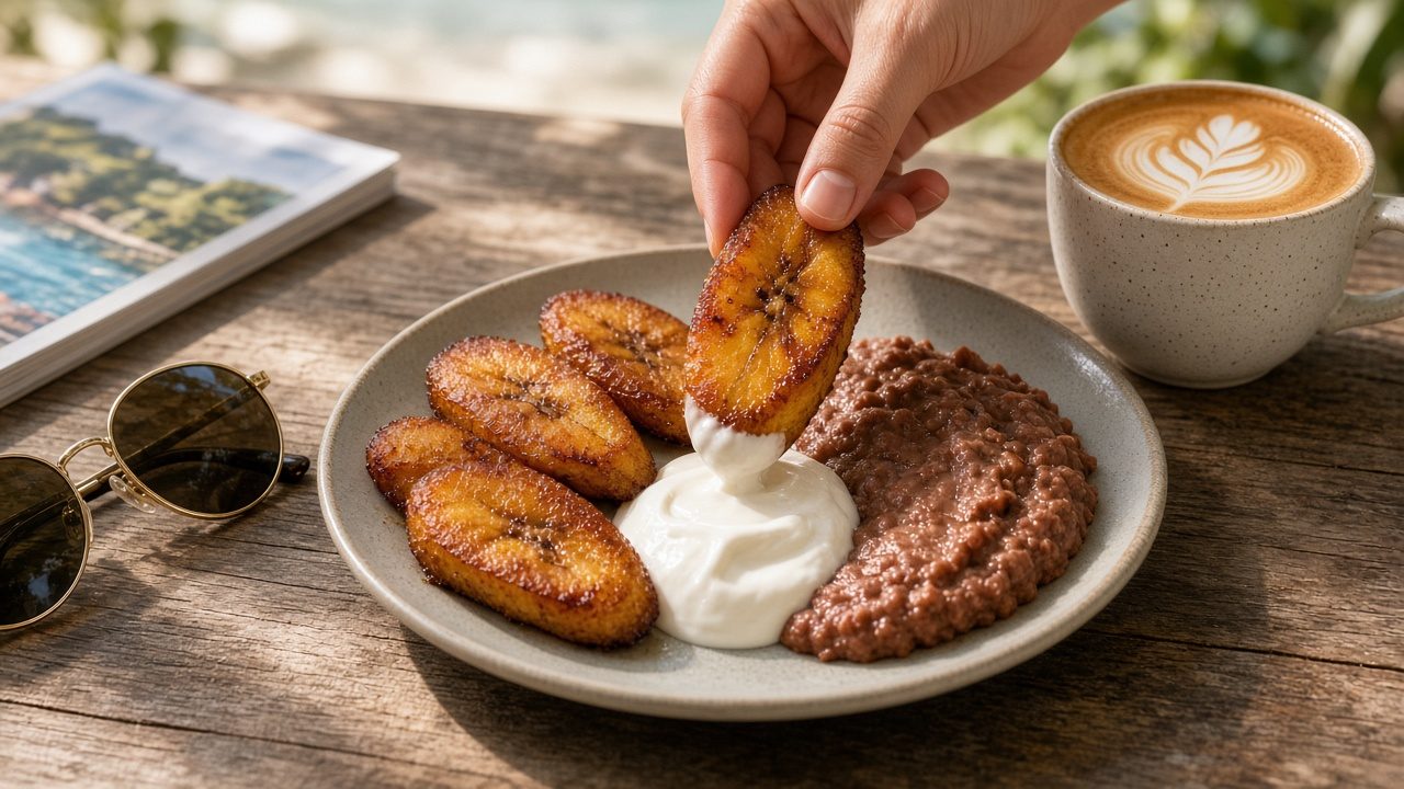 Plátanos Fritos con Frijoles y Mantequilla